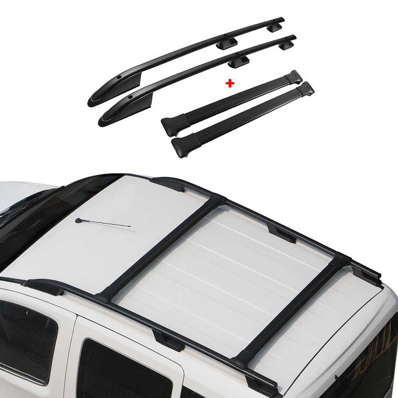 Kit Barres de toit pour Citroen Berlingo Peugeot Partner 1996-2008 Alu Noir 4x