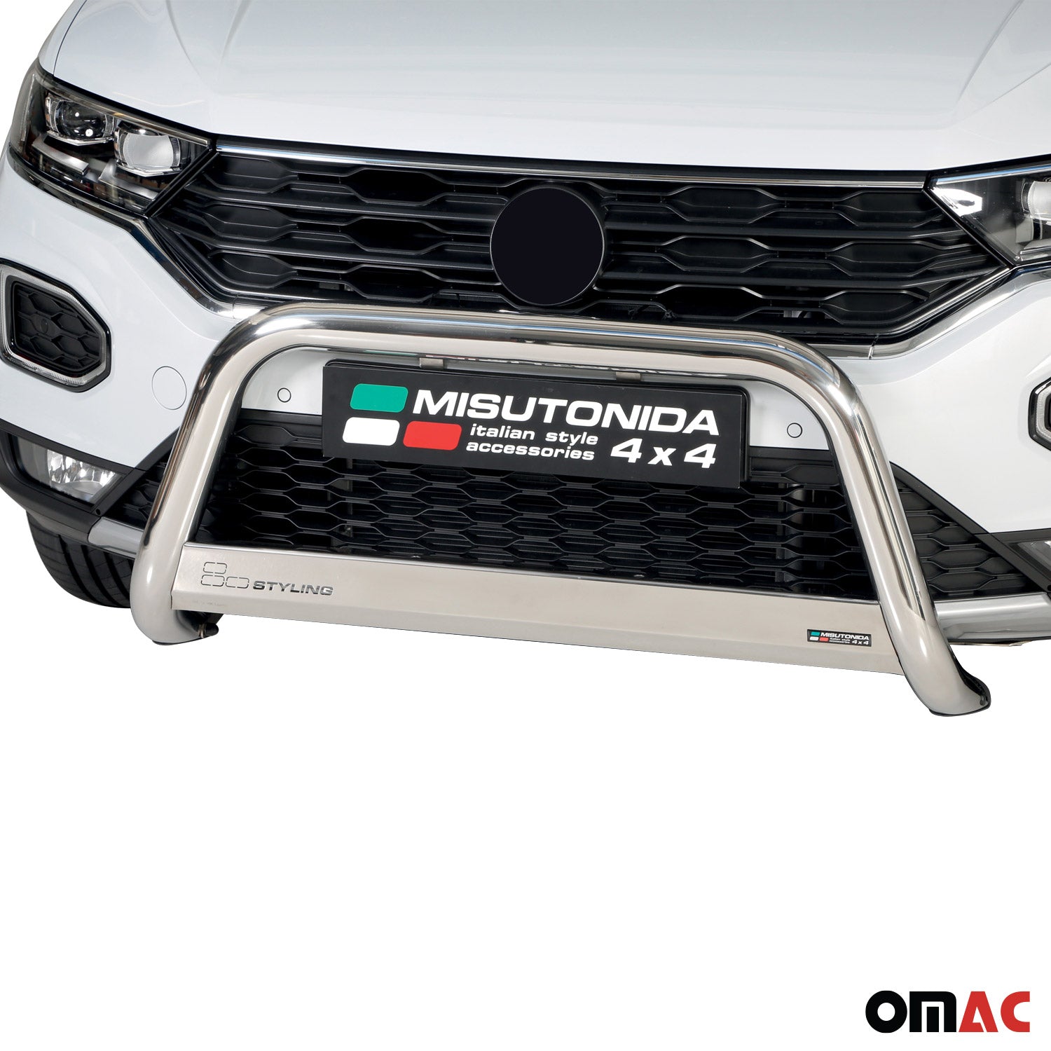 Pare-buffle Avant pour VW T-Roc 2017-2025 63mm en Acier Inoxydable Argent