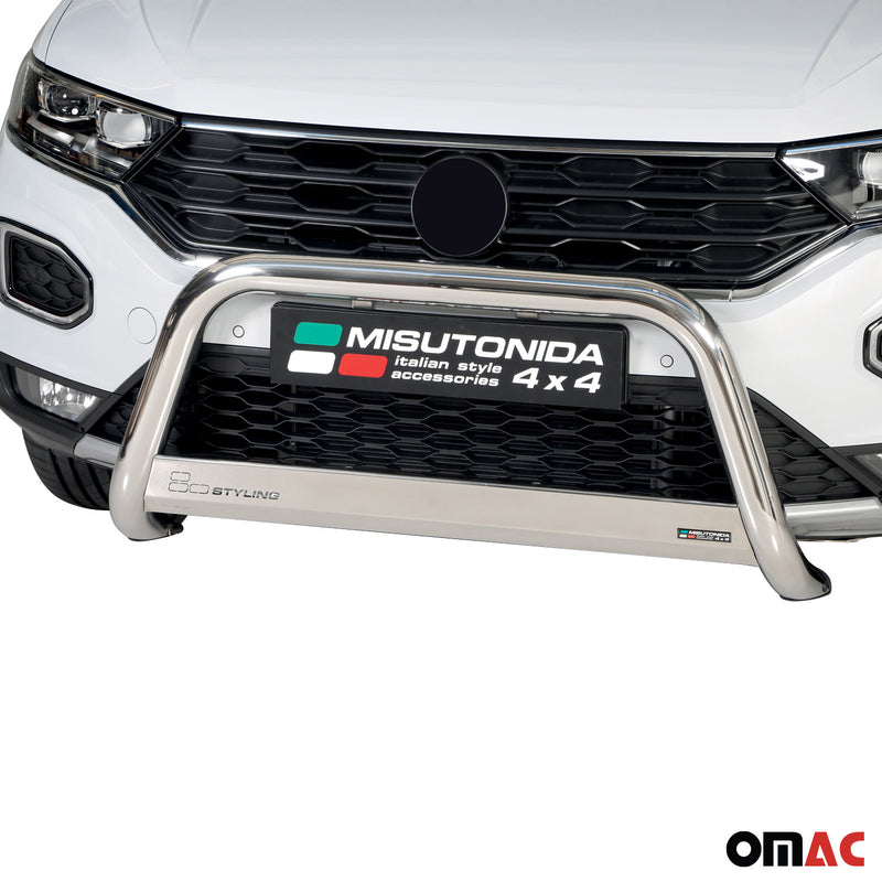 Pare-buffle Avant pour VW T-Roc 2017-2025 63mm en Acier Inoxydable Argent