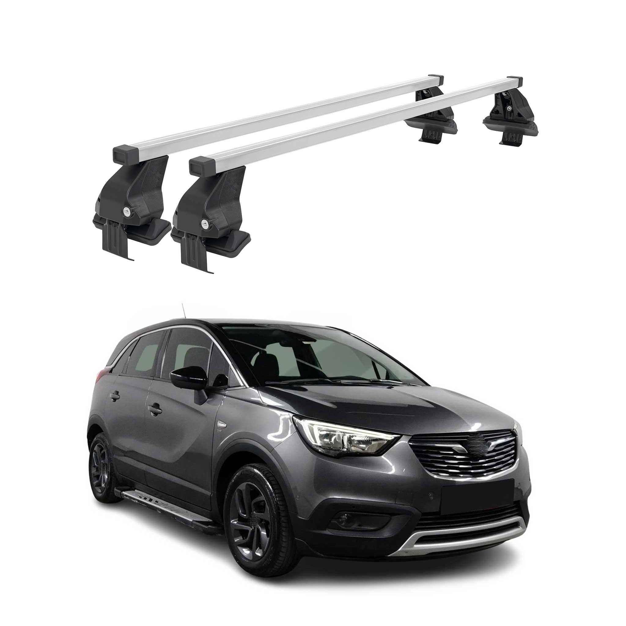Menabo Barres de toit Transversales pour Opel Crossland X 2017-2024 Alu Gris ABE