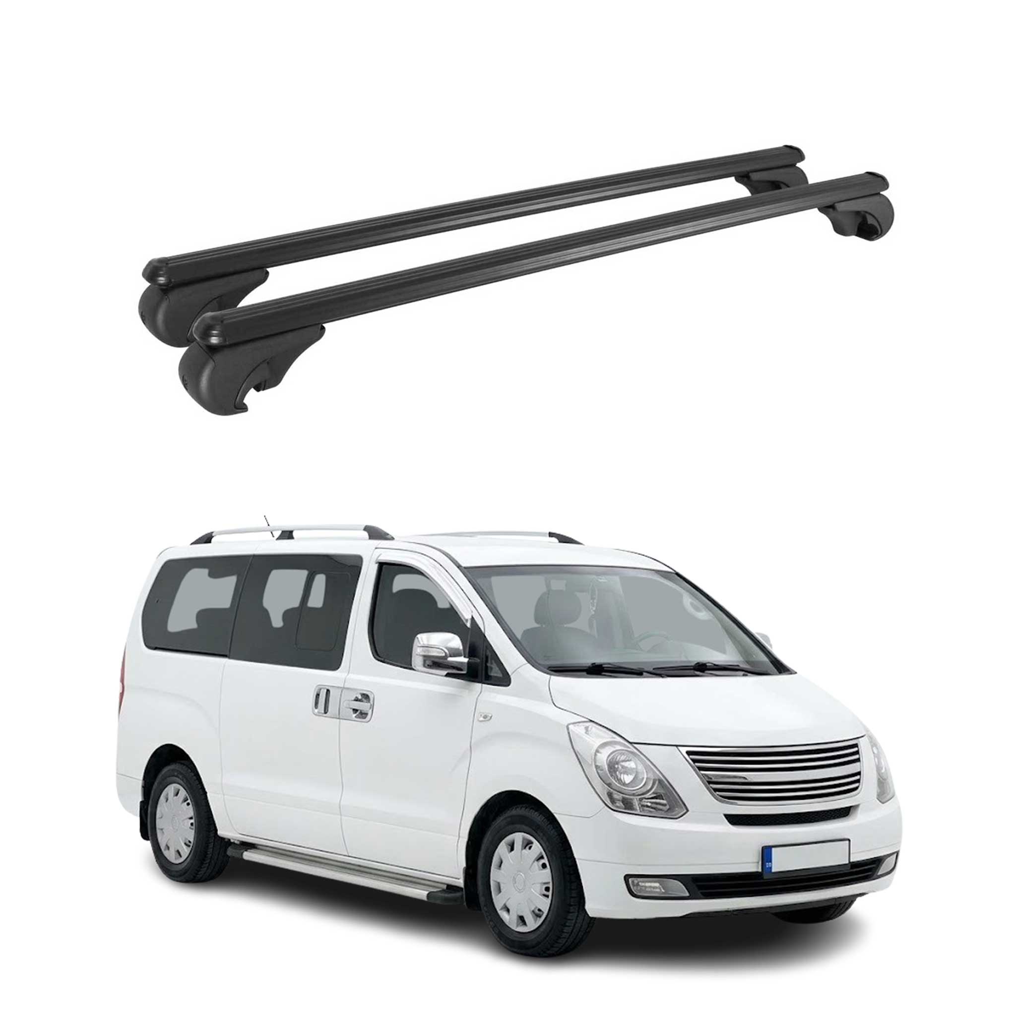 Barres de toit Transversales pour Hyundai H-1 Starex II 2007-2021 TÜV Alu Noir