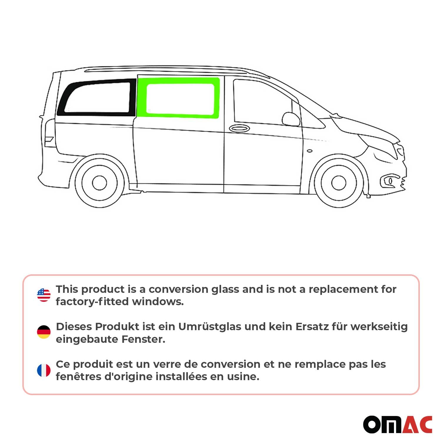 Vitre de Porte pour Mercedes Vito W447 2014-2026 L2 L3 Avant Droit Verre fixe