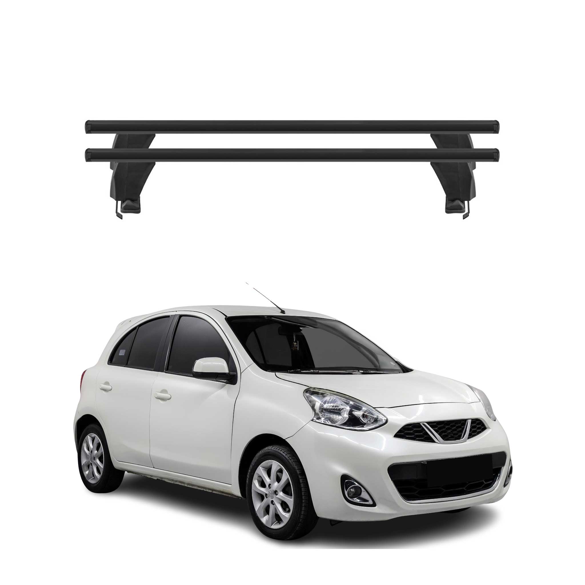 Menabo Barres de toit Transversales pour Nissan New Micra 2014-2020 Alu Noir ABE