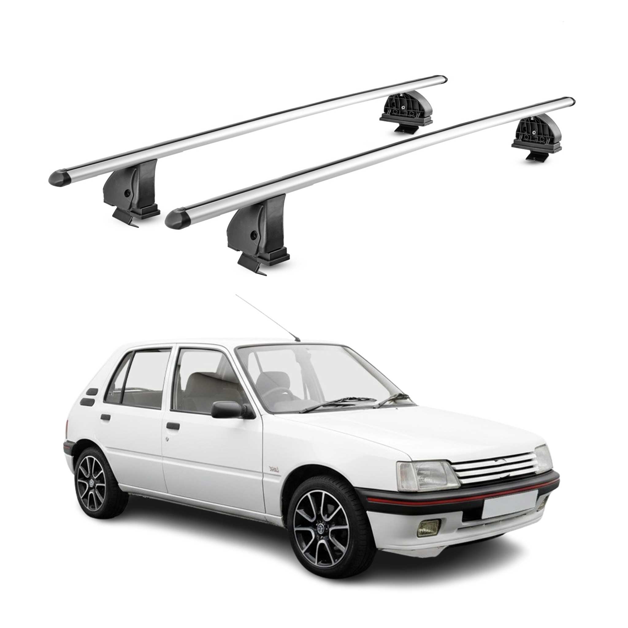 Barres de toit transversales Alu pour Peugeot 205 1983-1998 5Portes TÜV Gris 2x