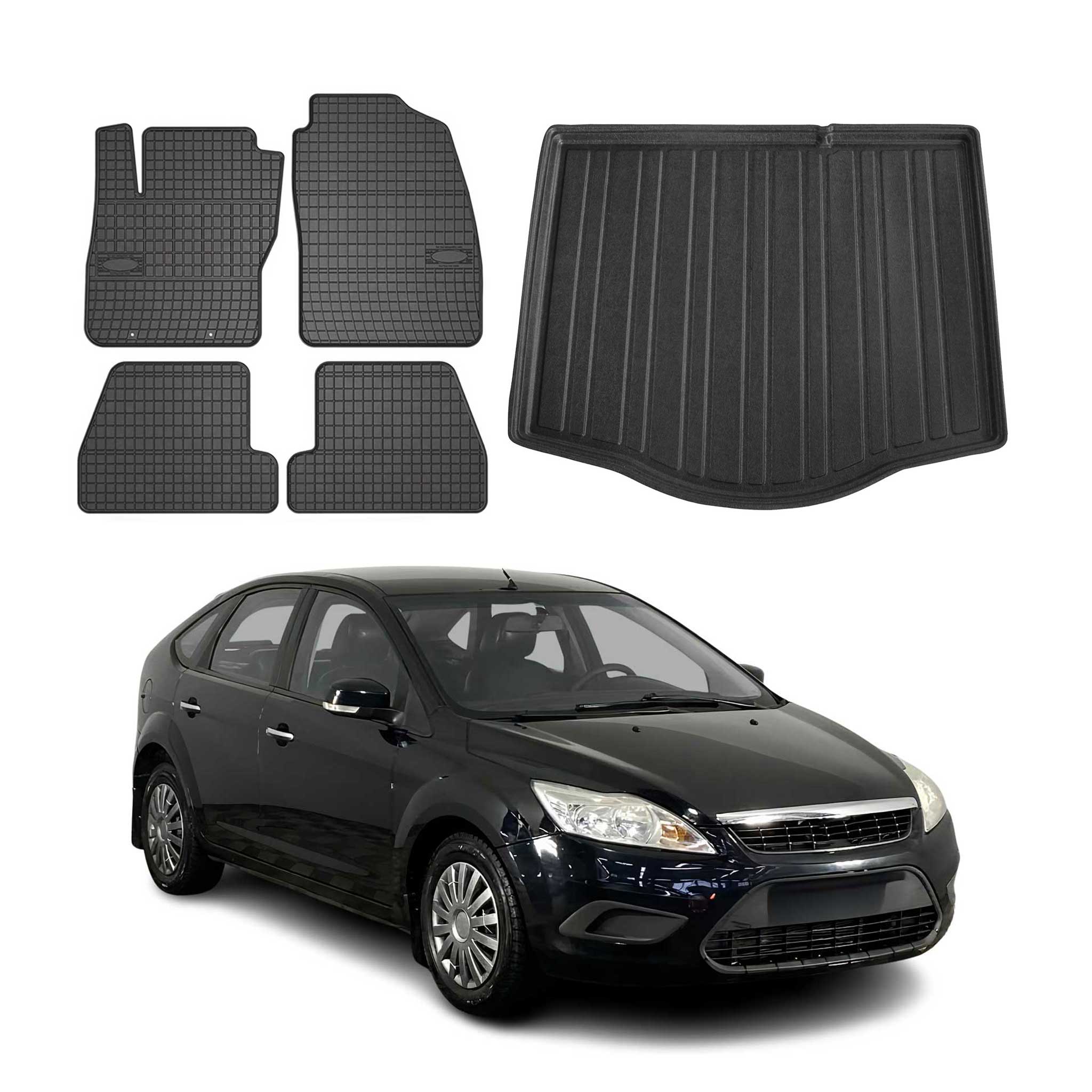Kit Tapis de sol et coffre pour Ford Focus mk2 2004-2011 5Portes TPE Noir