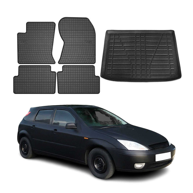 Kit Tapis de sol et coffre pour Ford Focus mk1 1998-2004 5Portes TPE Noir