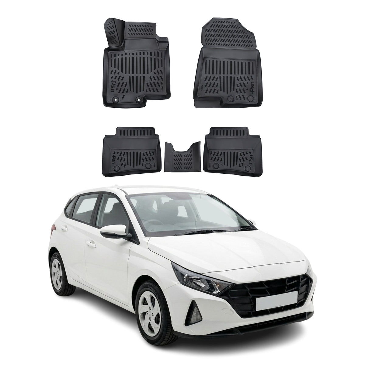 Tapis de sol pour Hyundai I20 III 2020-2027 Noir 3D en Caoutchouc TPE 4x