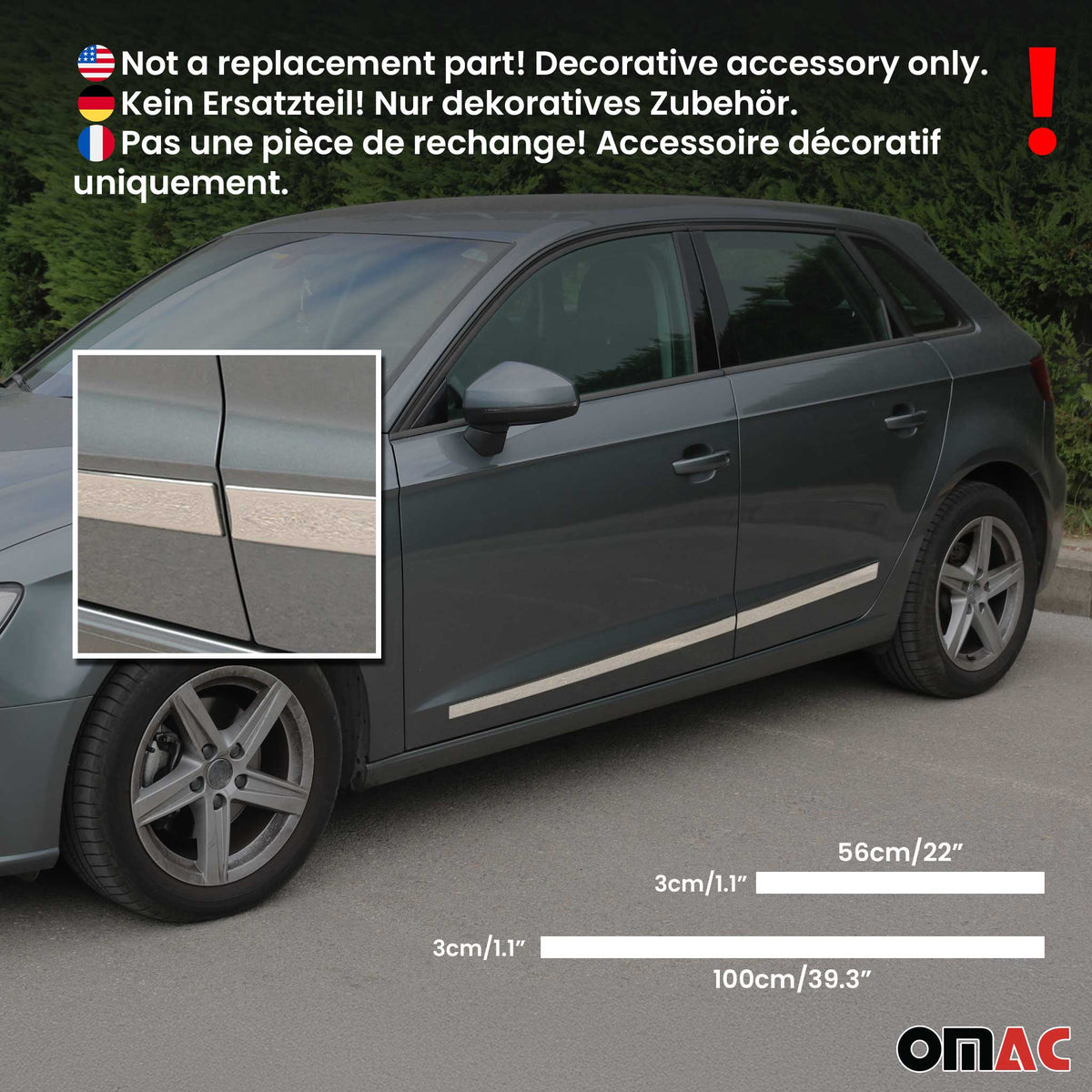 Baguette protection de porte pour Chevrolet Aveo Berline 2005-2012 inox chromé