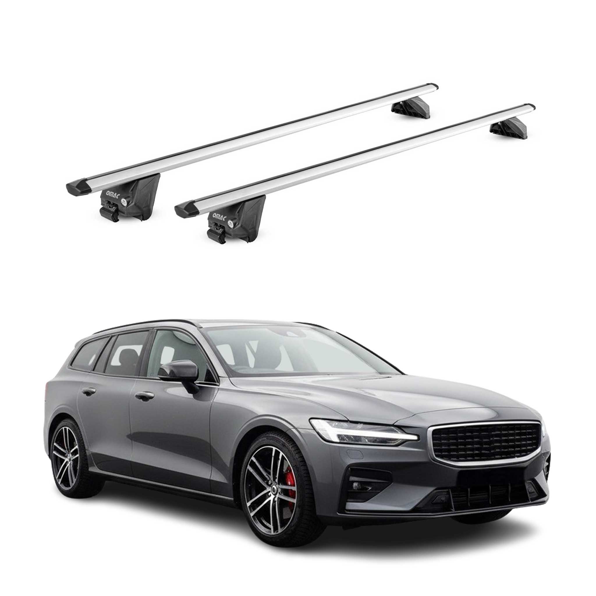 Barres de toit transversales pour Volvo V60 II 2019-2026 Aluminium Gris ABE