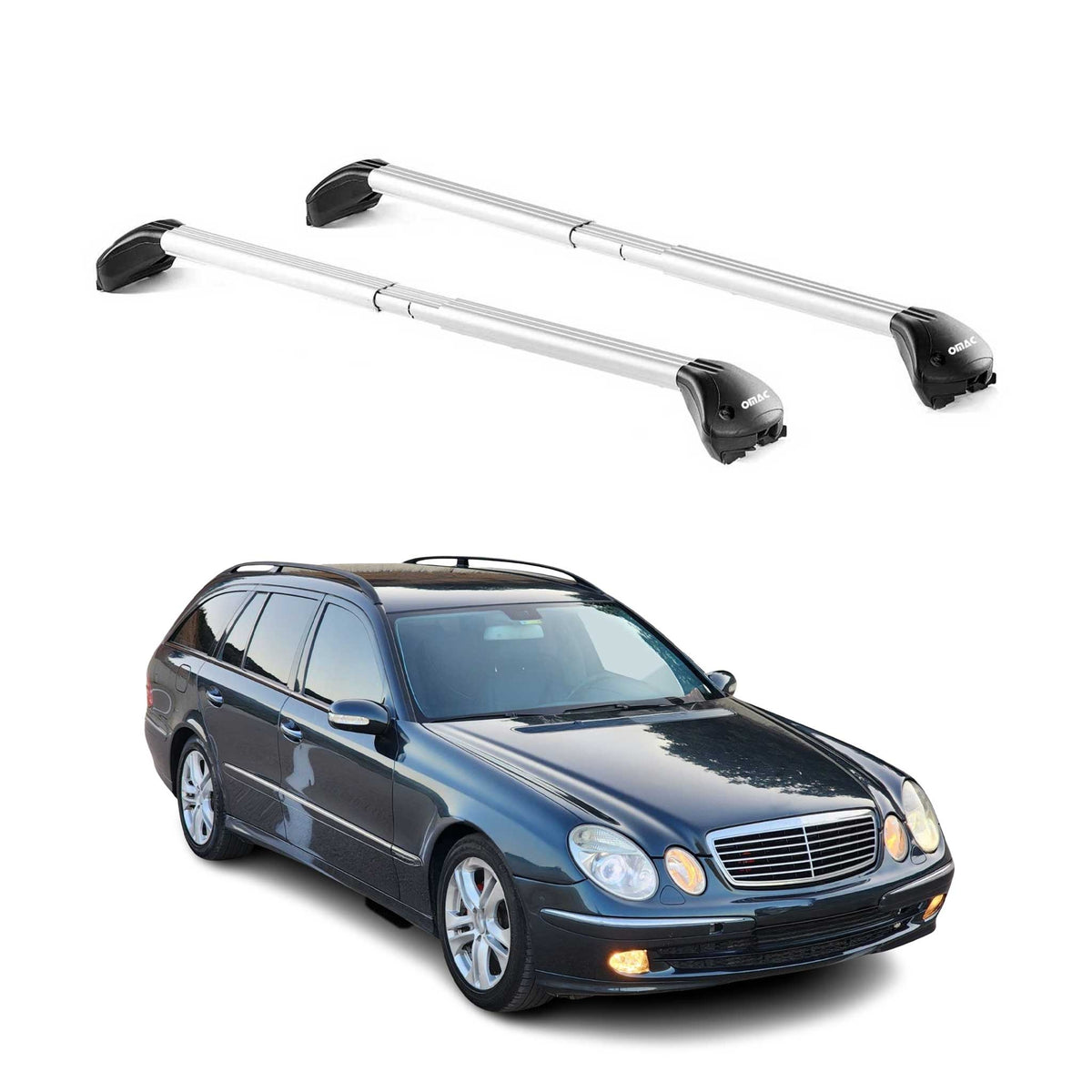 Barres de toit pour Mercedes Classe E Break 2003-2009 Gris Argenté 2 pièces ABE