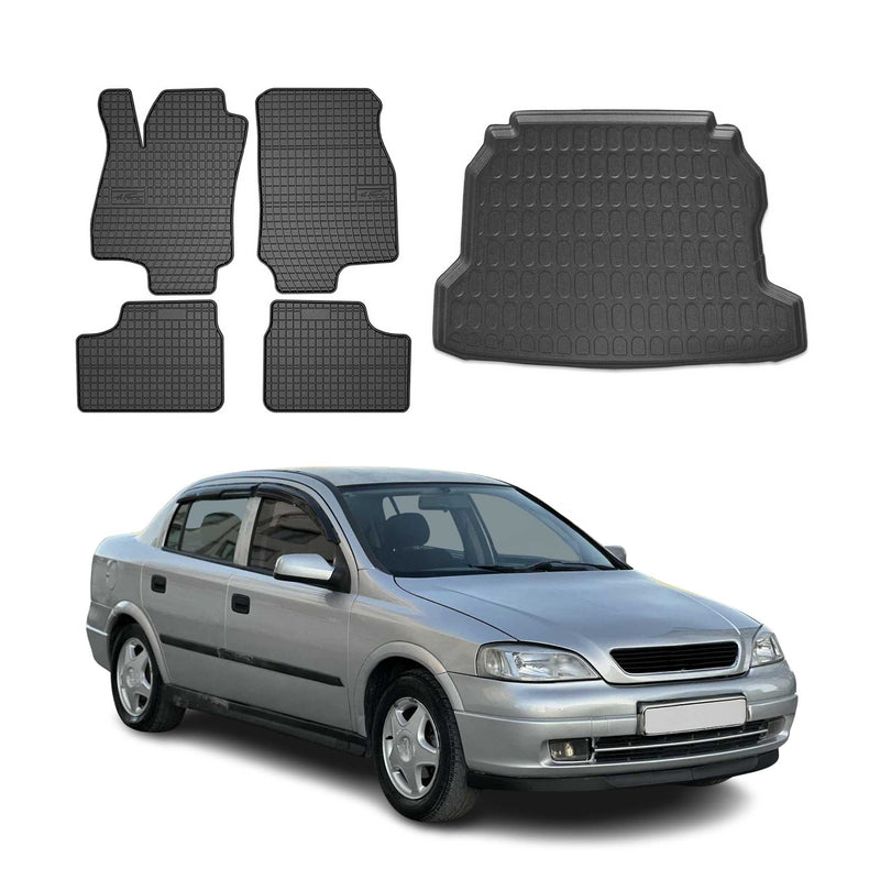 Kit Tapis de sol et coffre pour Opel Astra G 1998-2004 Berline TPE Noir