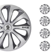 SPARCO Jeu Enjoliveurs de Roues 14 Pouces Argenté Carbone Gris