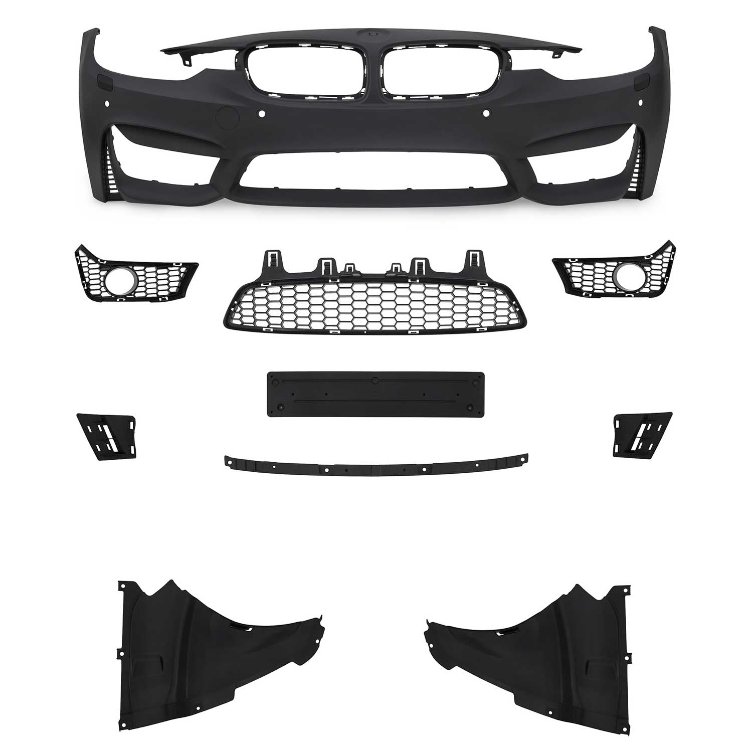 Pare-choc Bumper + Lave-phares pour BMW Series 3 F30 2011-2019 Plastique noir 1x