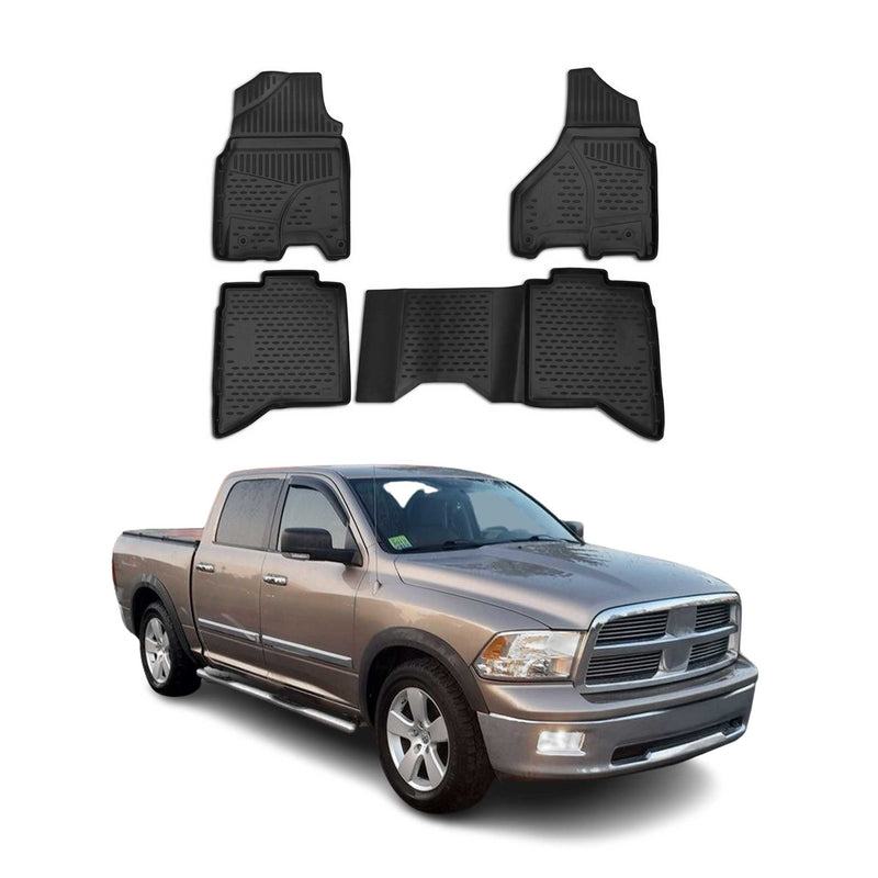 Tapis de sol pour Dodge Ram 2017-2024 Crew Cab en caoutchouc TPE 3D Noir 4Pcs