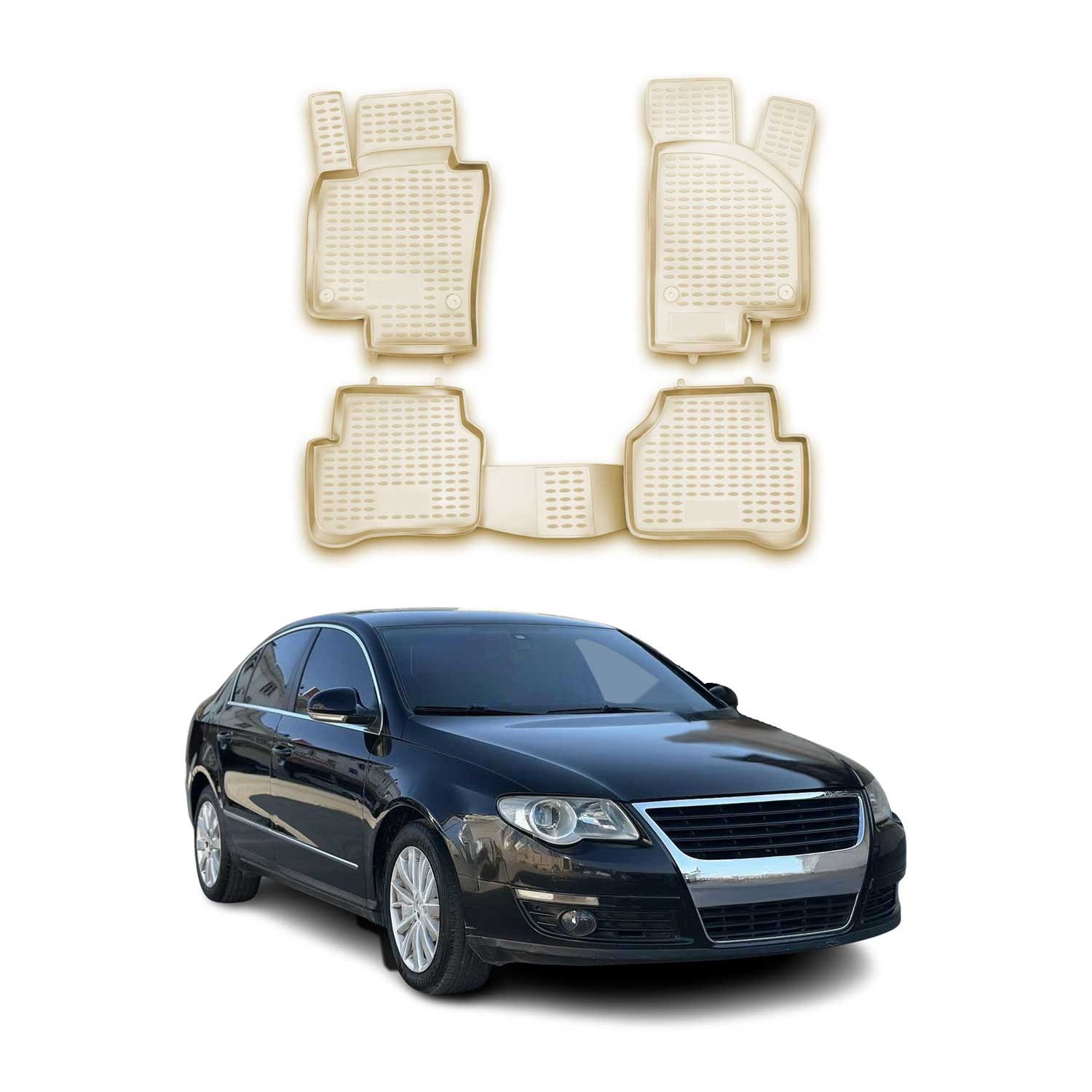 Tapis de sol pour VW Passat B6 2005-2011 en caoutchouc TPE 3D Beige 4Pcs