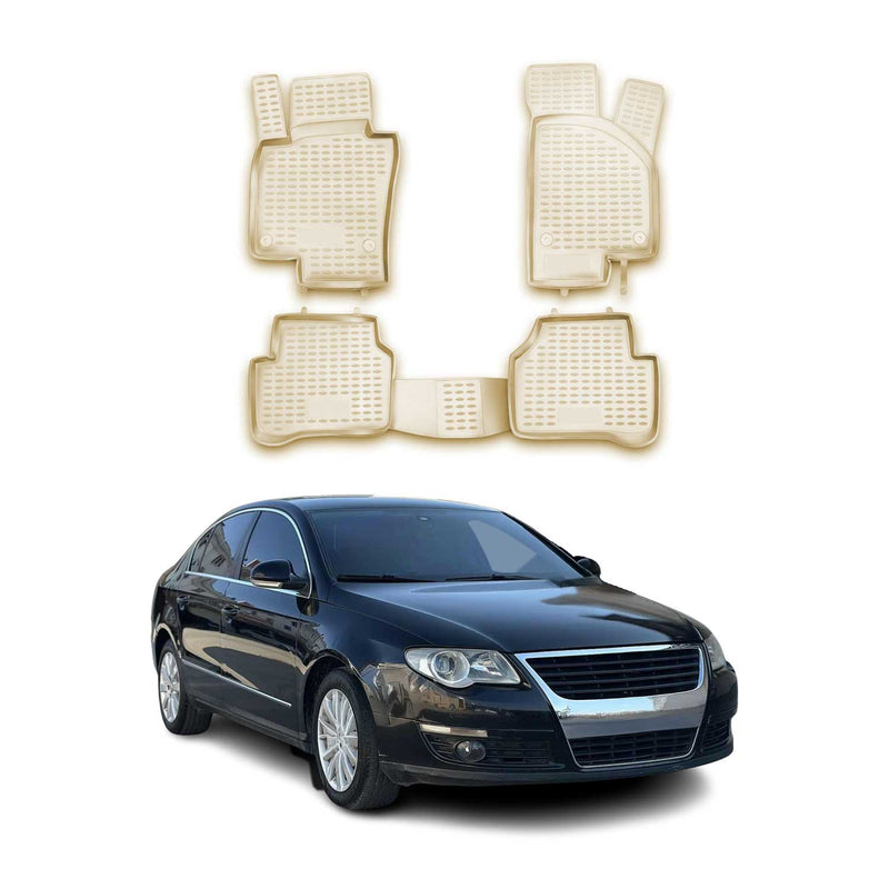 Tapis de sol pour VW Passat B6 2005-2011 en caoutchouc TPE 3D Beige 4Pcs
