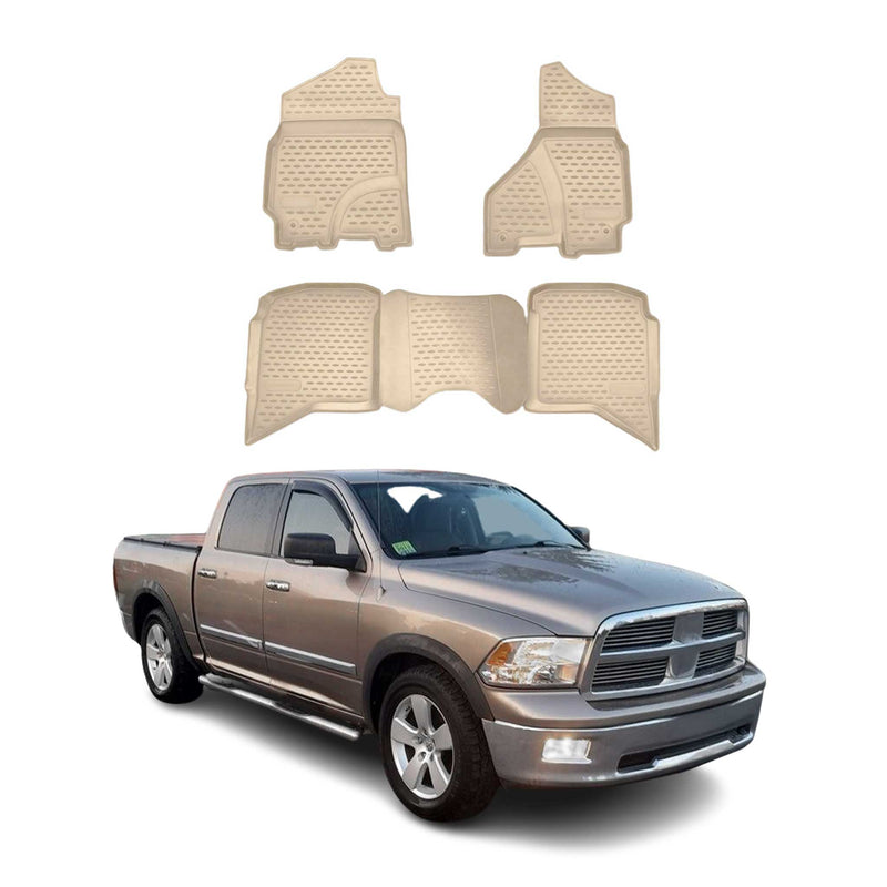 Tapis de sol pour Dodge Ram 1500 2500 3500 2002-2012 Crew Cab TPE 3D Beige 4x