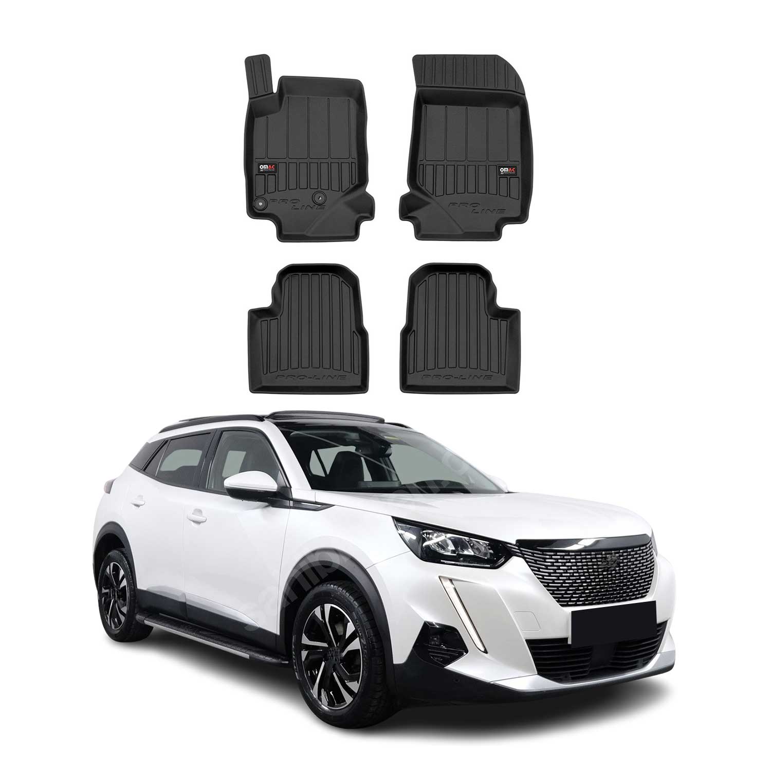 Tapis de Sol pour Peugeot 2008 2019-2022 Noir Caoutchouc