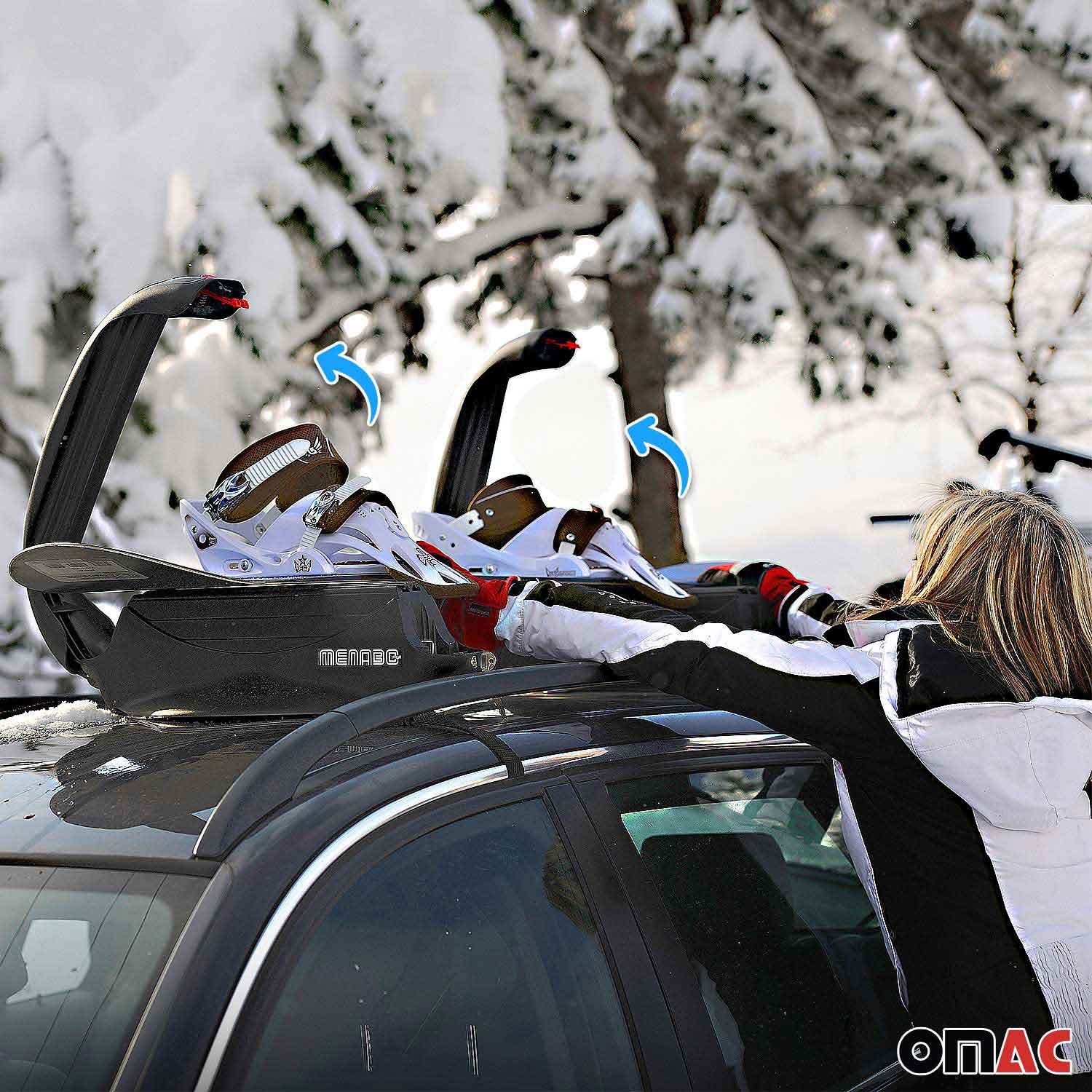 OMAC Menabo Porte-Skis Magnétique Porte-Snowboard Universel Verrouillable Noir