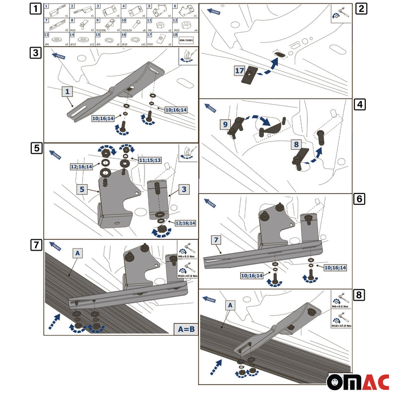 Marchepieds Latéraux pour Ford Kuga 2008-2013 Alu Noir ABE