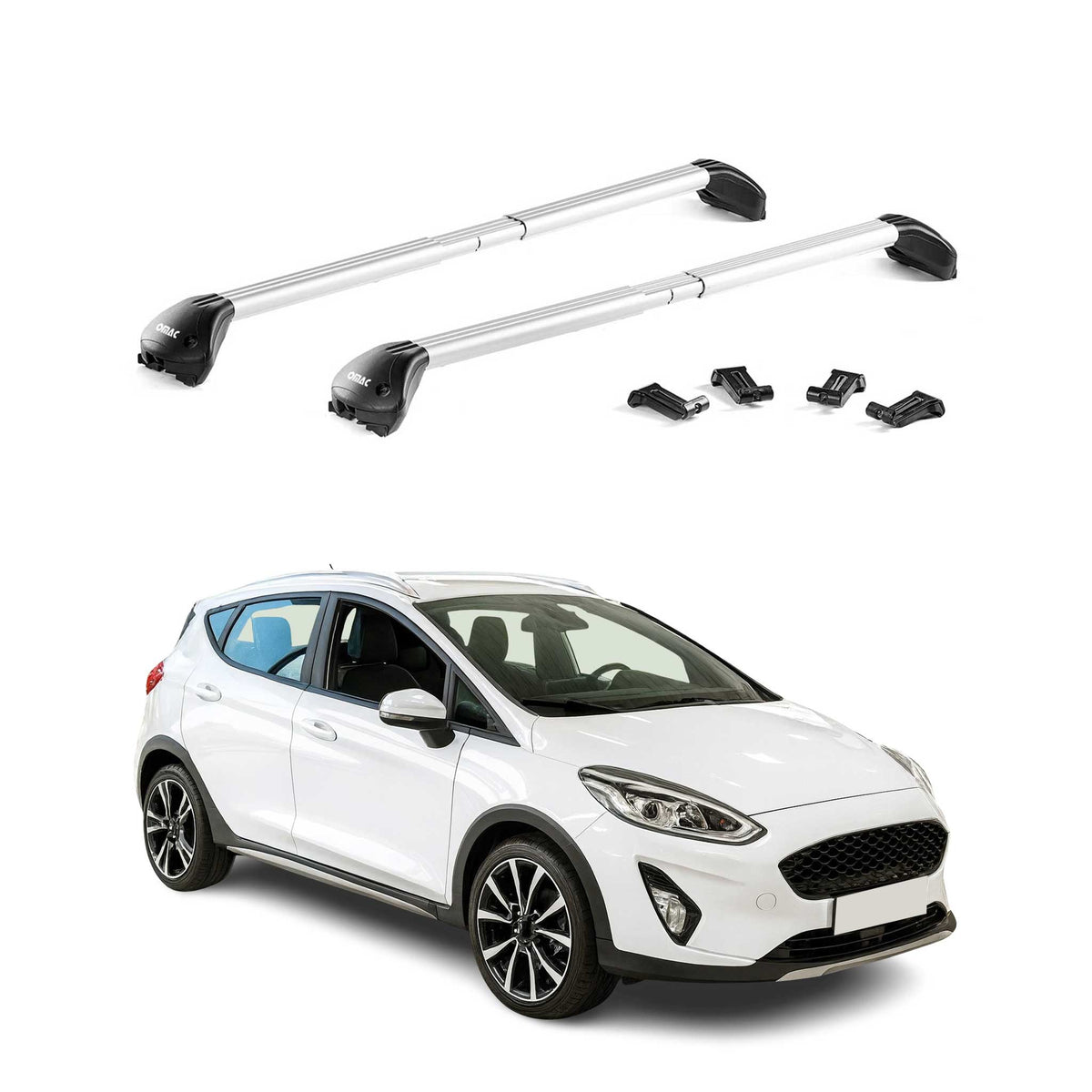 Barres de toit transversales pour Ford Fiesta mk7 Active 2018-2023 Alu Gris ABE