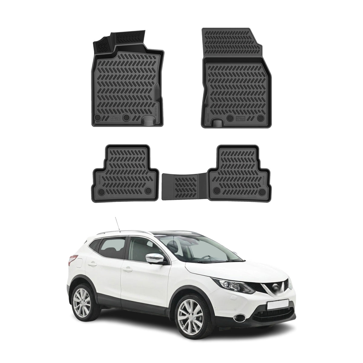 Tapis de sol pour Nissan Qashqai 2 2014-2021 Noir 3D en Caoutchouc TPE 4Pcs