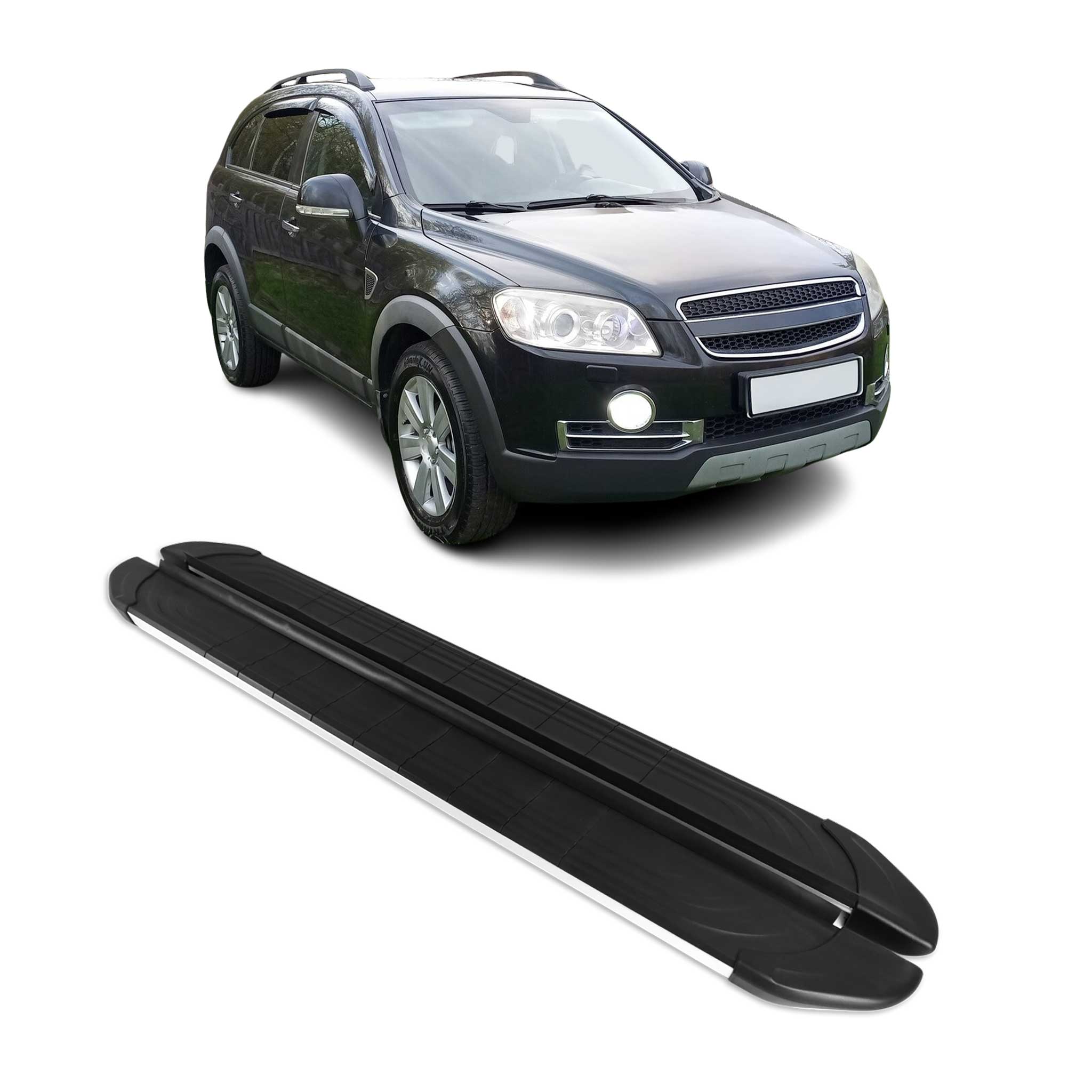 2006-2017 Chevrolet Captiva Marchepieds Latéraux Alu Gris Noir 2Pcs