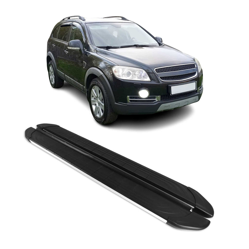 2006-2017 Chevrolet Captiva Marchepieds Latéraux Alu Gris Noir 2Pcs