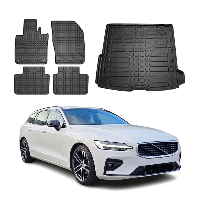 Kit Tapis de sol et coffre pour Volvo V60 2017-2024 TPE Noir