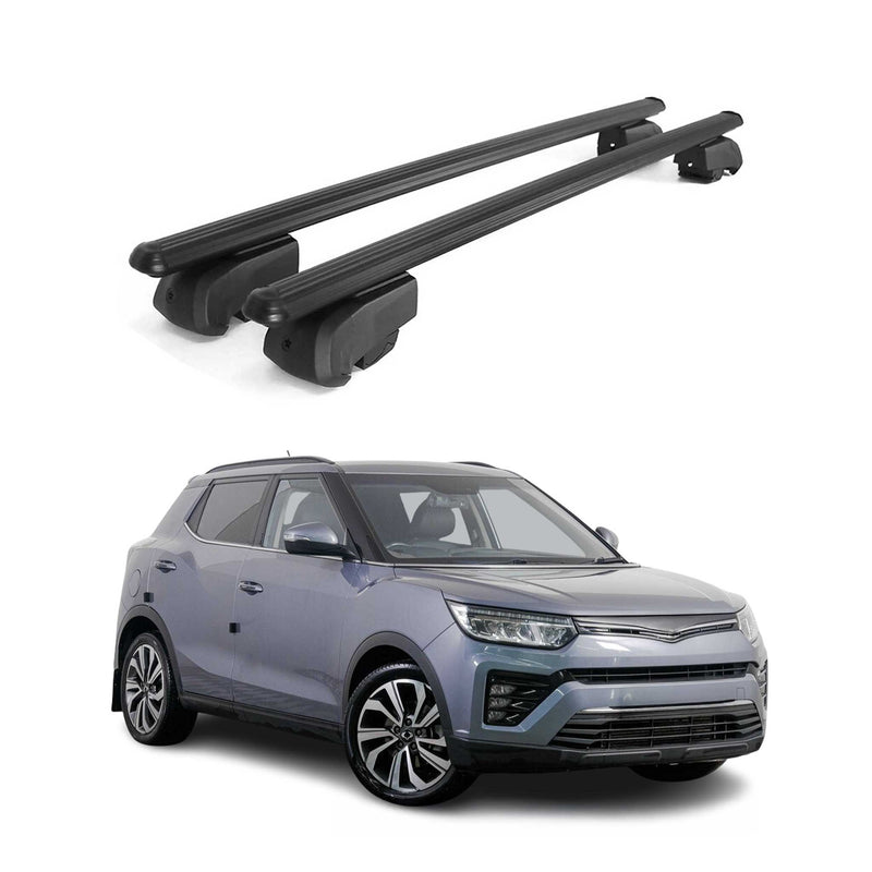Barres de toit Transversales pour Ssangyong Tivoli 2015-2023 Alu Noir ABE