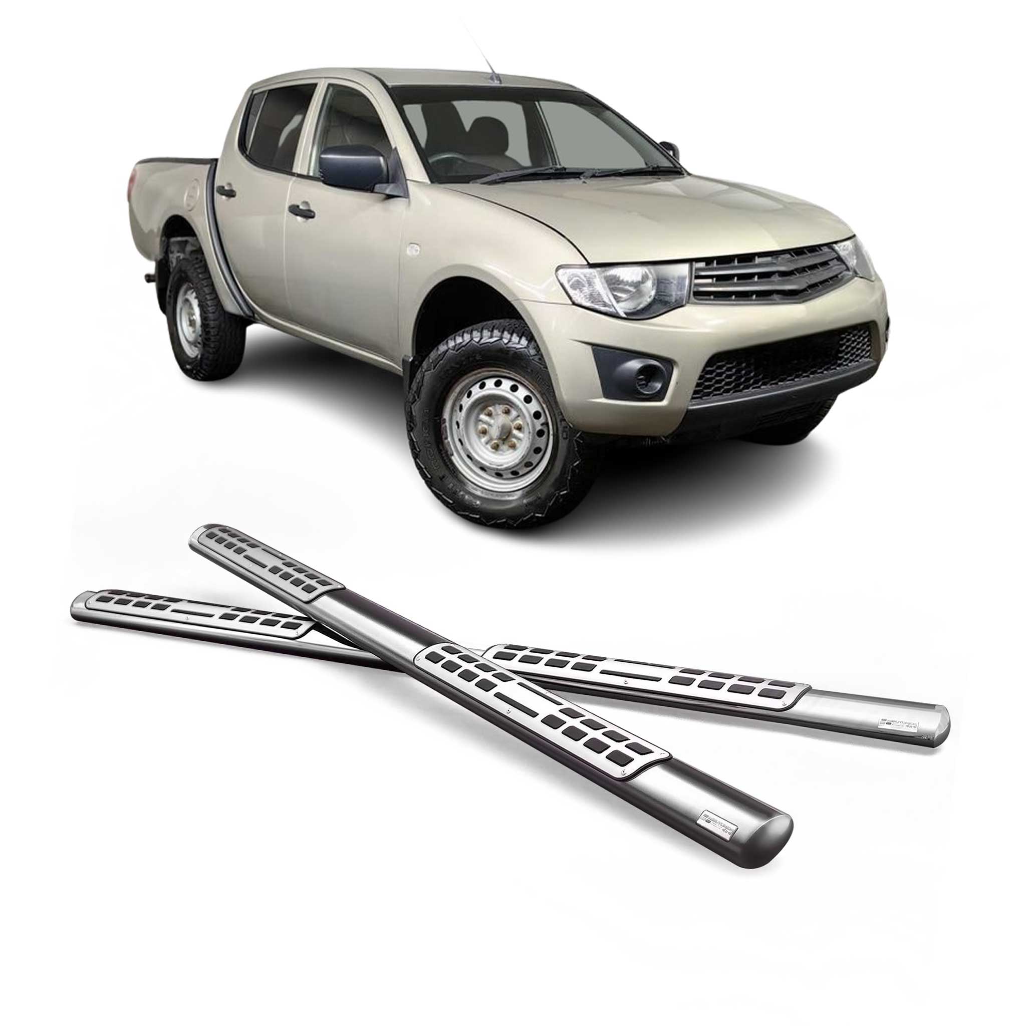 Marchepieds Latéraux pour Mitsubishi L200 Double Cab 2006-2009 Acier Inox Argent