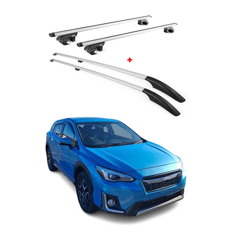 KIT Barres de toit trans+long pour Subaru XV 2012-2018 Alu Argent 4x