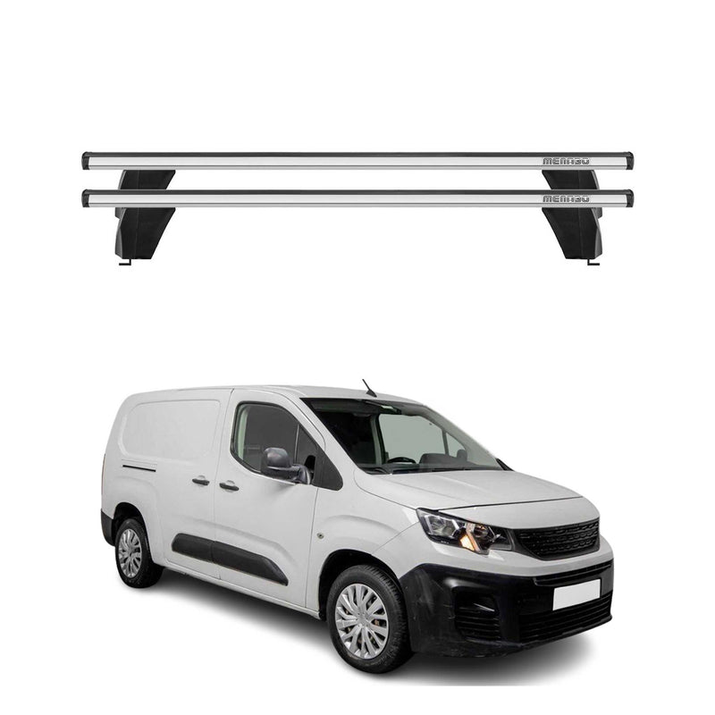 Menabo Barres de toit Transversales pour Peugeot Partner III 2018-2025 Alu Gris