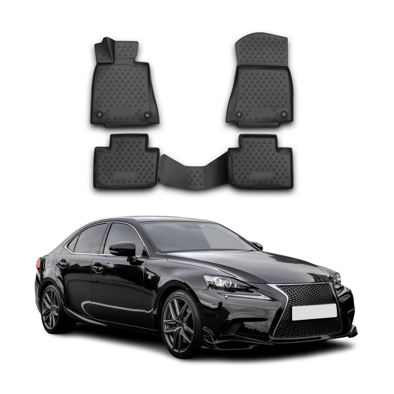 Tapis de sol pour Lexus IS250 2013-2021 en caoutchouc TPE 3D Noir 4Pcs