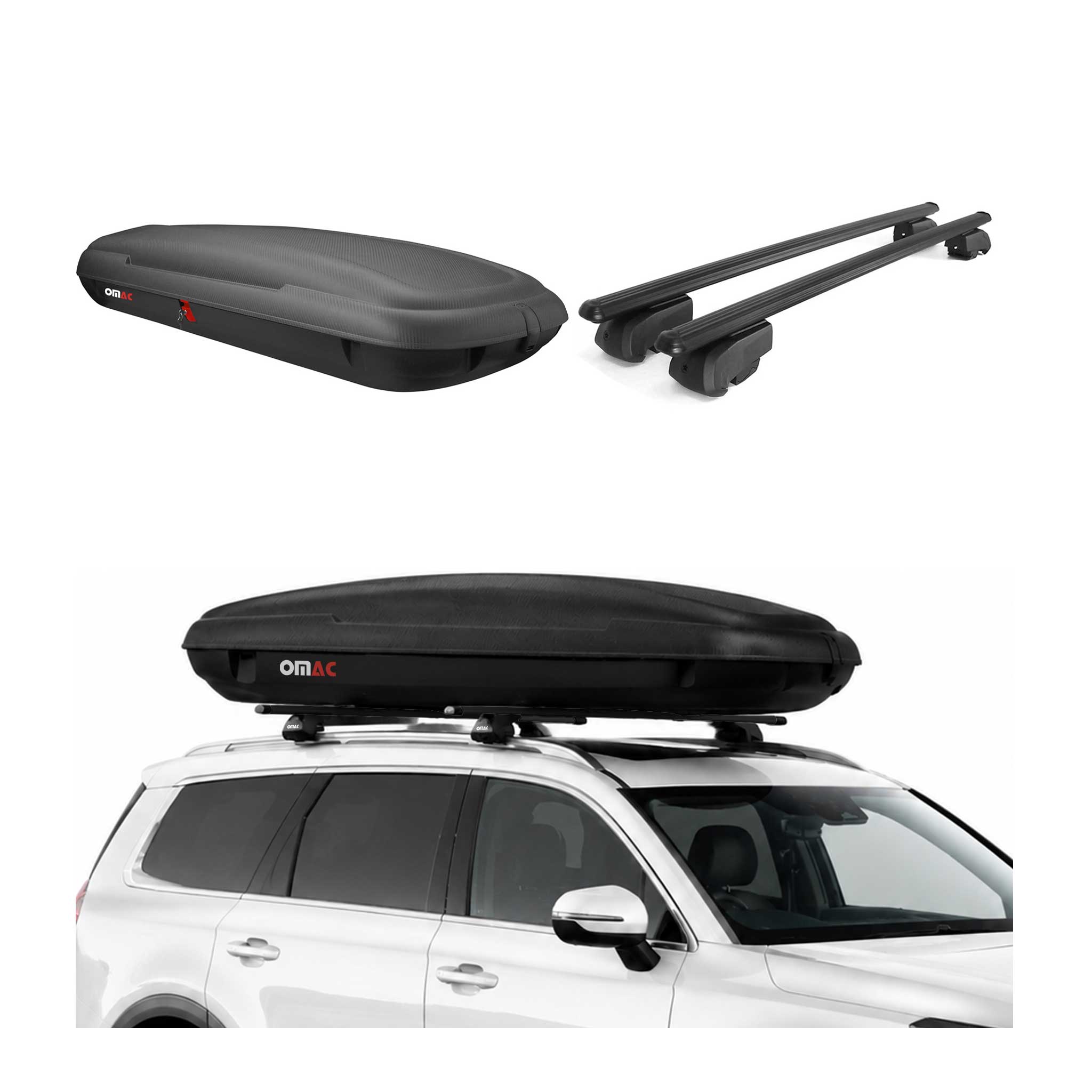 Coffre de Toit 480L + Alu Barres de Toit pour Ford Kuga III 2019-2026 Noir