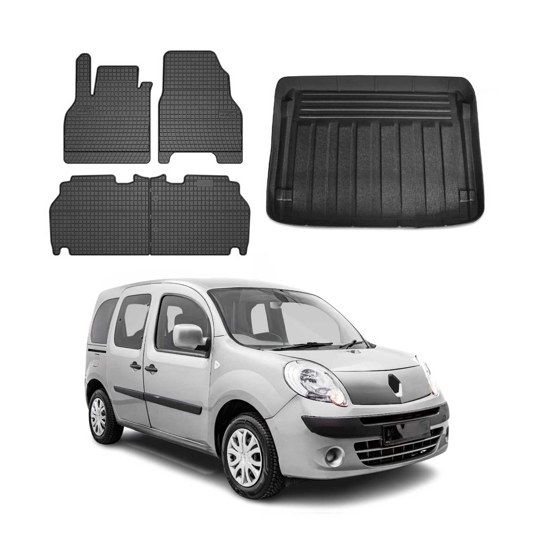Kit Tapis de sol et coffre pour Renault Kangoo 2008-2010 TPE Noir
