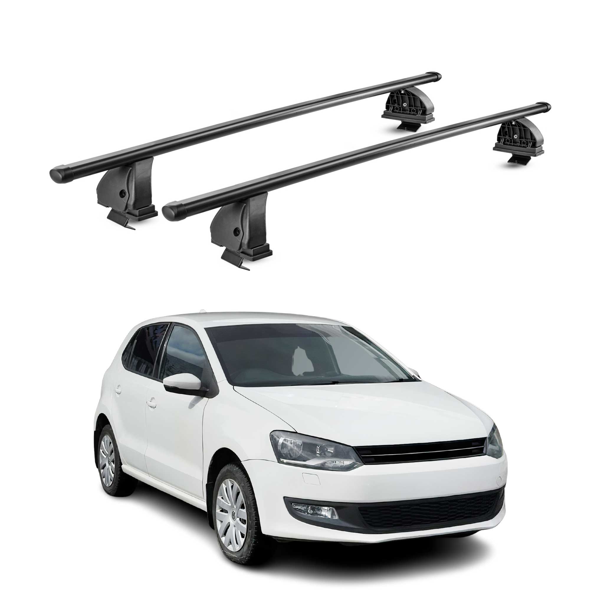 Barres de toit transversales acier pour VW Polo mk5 2009-2017 5Portes Noir 2Pcs