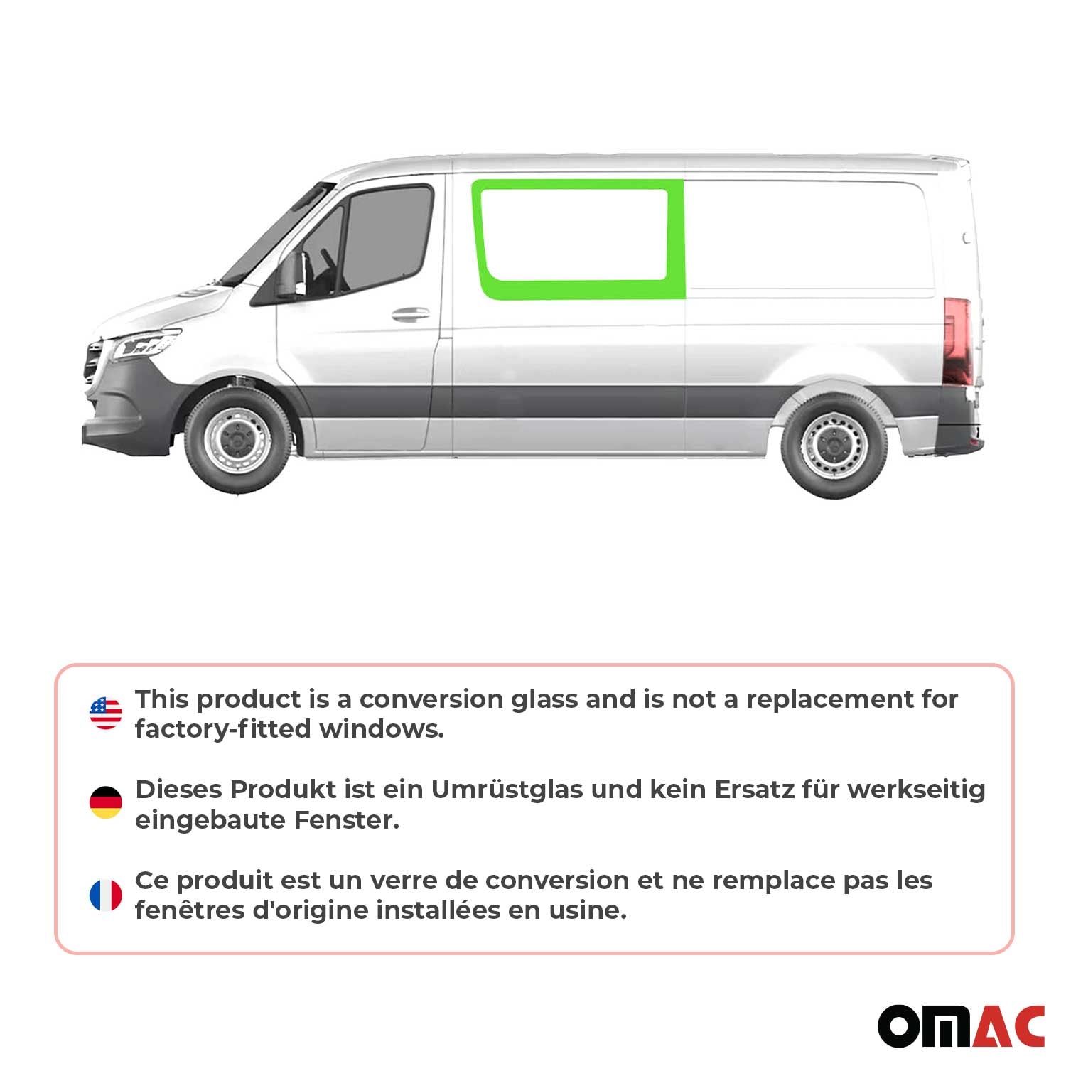 Vitre de Porte pour Mercedes Sprinter 2018-2026 L2/L3/L4 Gauche non coulissante