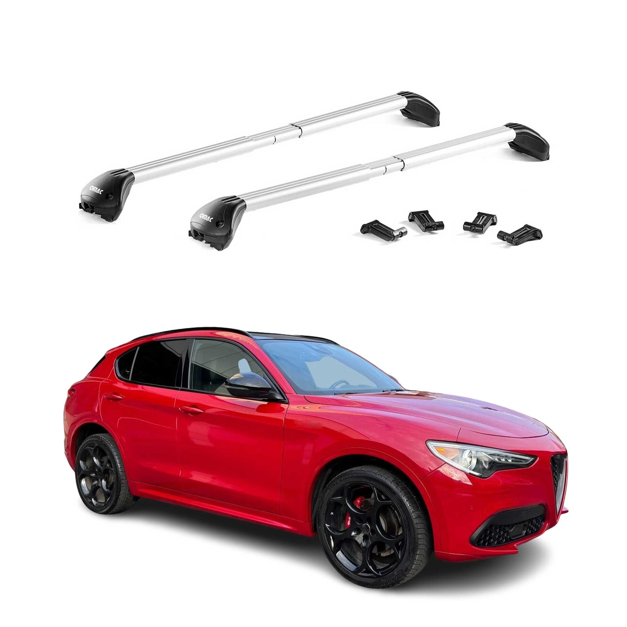Barres de toit transversales pour Alfa Romeo Stelvio 2017-2026 Alu Gris 2x ABE