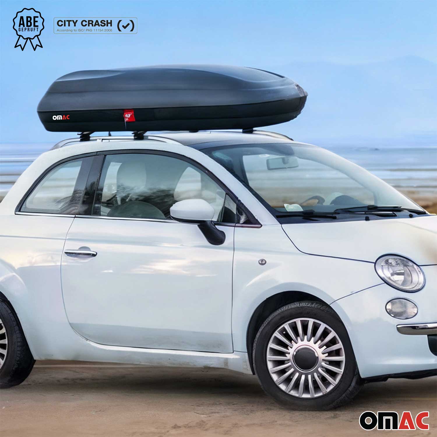 OMAC Coffre de toit 400 litres en fibre de carbone texturée homologué