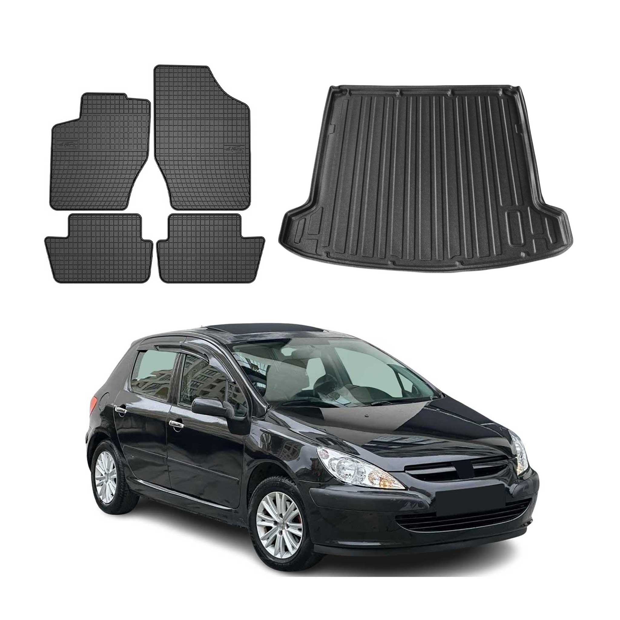 Kit Tapis de sol et coffre pour Peugeot 307 2001-2009 TPE Noir