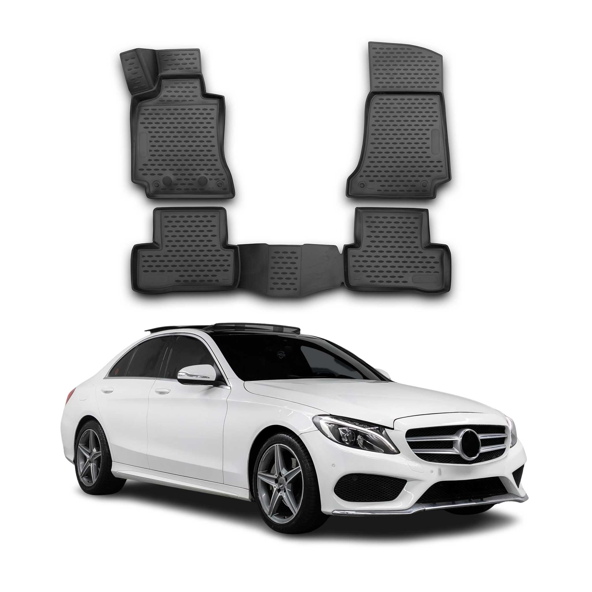 OMAC Tapis de sol pour Mercedes Classe C W205 2014-2021 en caoutchouc Noir