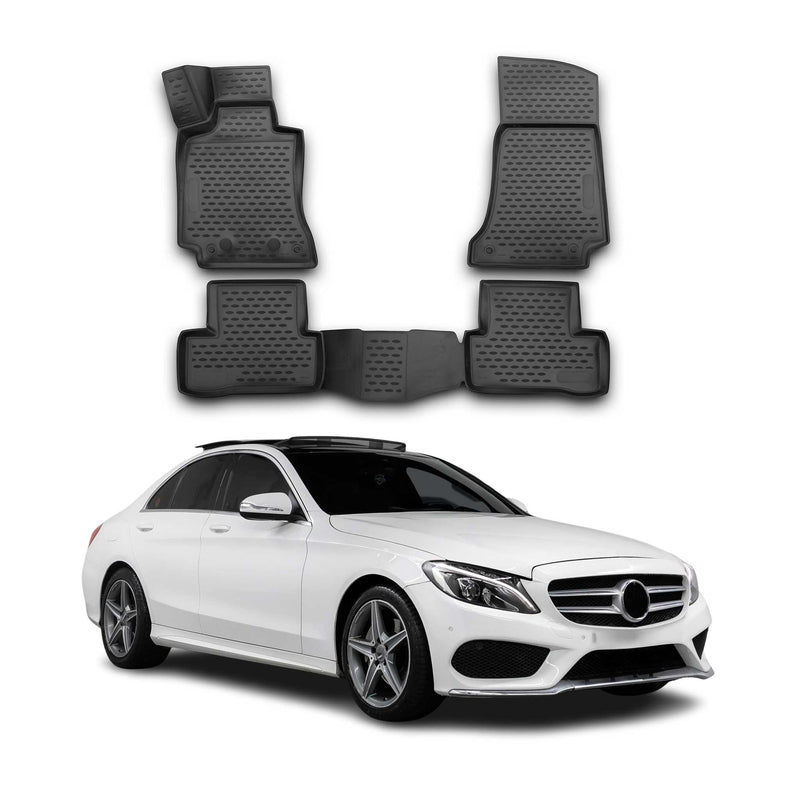 OMAC Tapis de sol pour Mercedes Classe C W205 2014-2021 en caoutchouc Noir