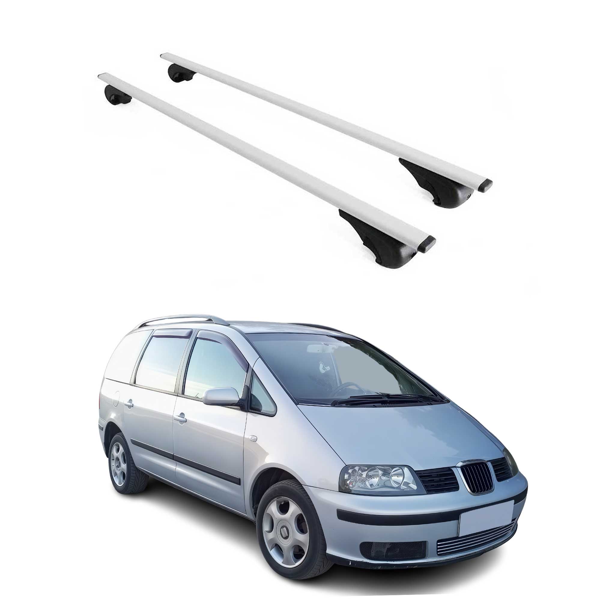 Barres de toit Transversales pour Seat Alhambra 1996-2010 Fer Argent
