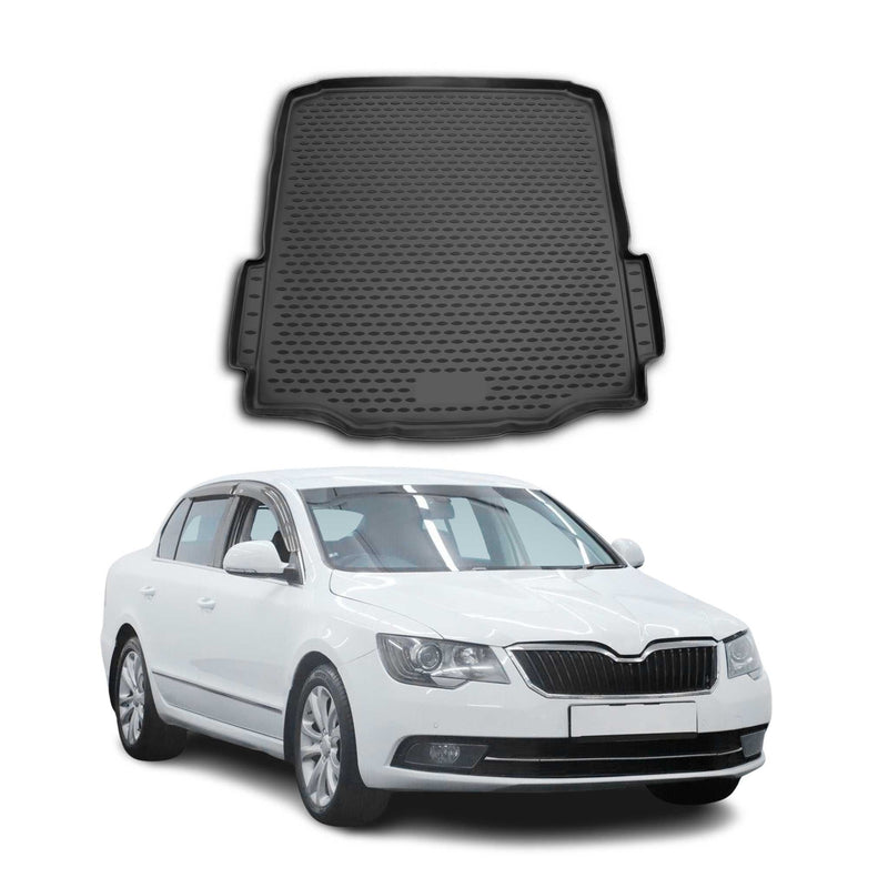 Tapis de Coffre pour Skoda SuperB 2008-2015 Berline en Caoutchouc Noir