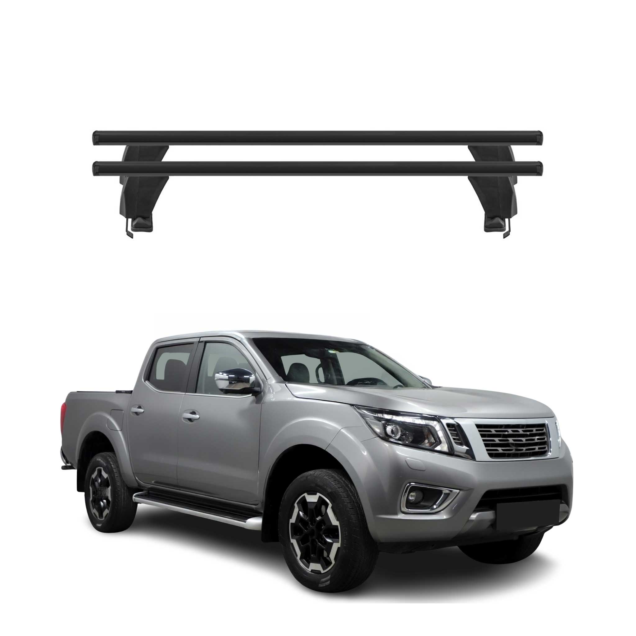 Menabo Barres de toit Transversales pour Nissan Navara 2015-2025 Alu Noir 2x ABE