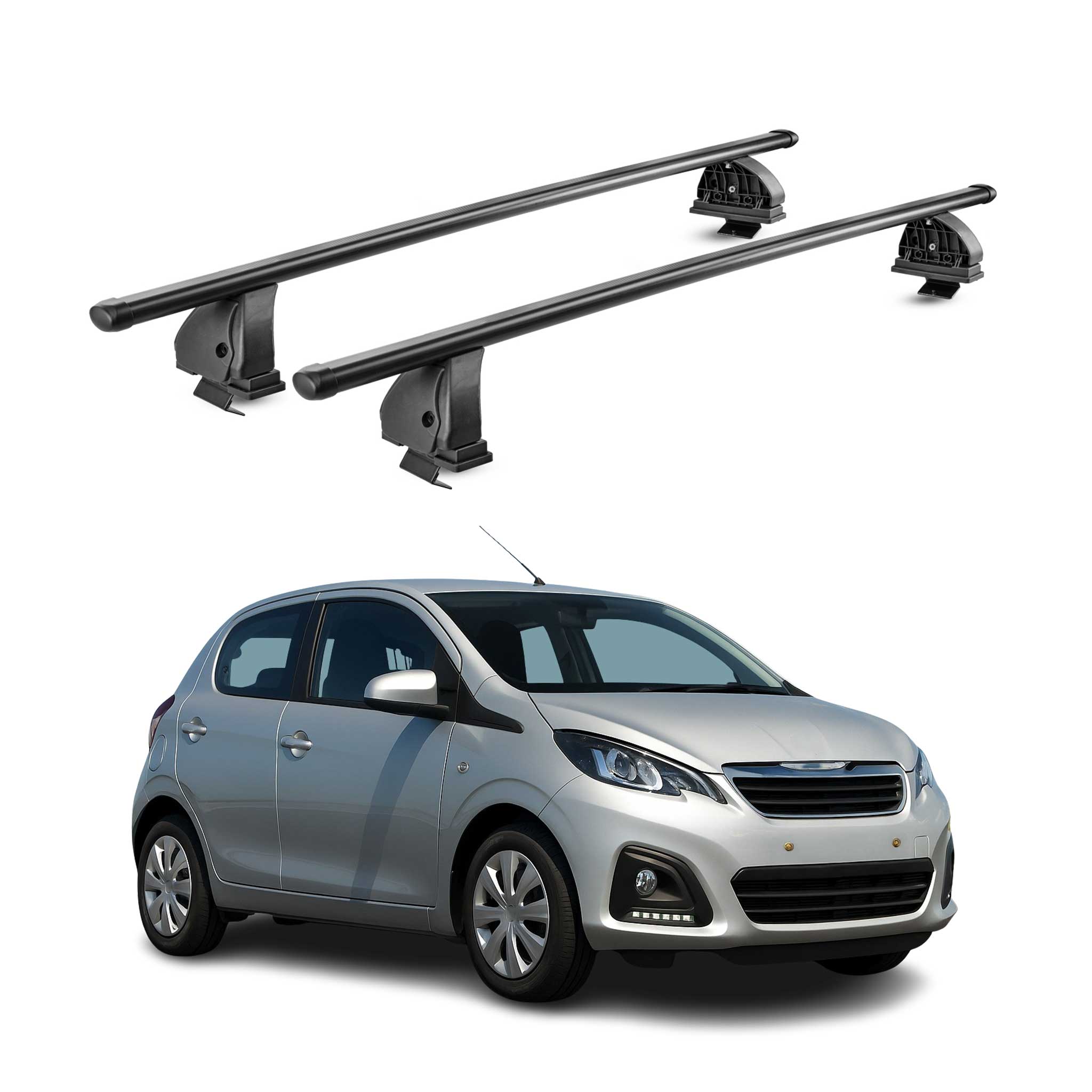 Barres de toit transversales acier pour Peugeot 108 2014-2021 5Portes Noir 2Pcs
