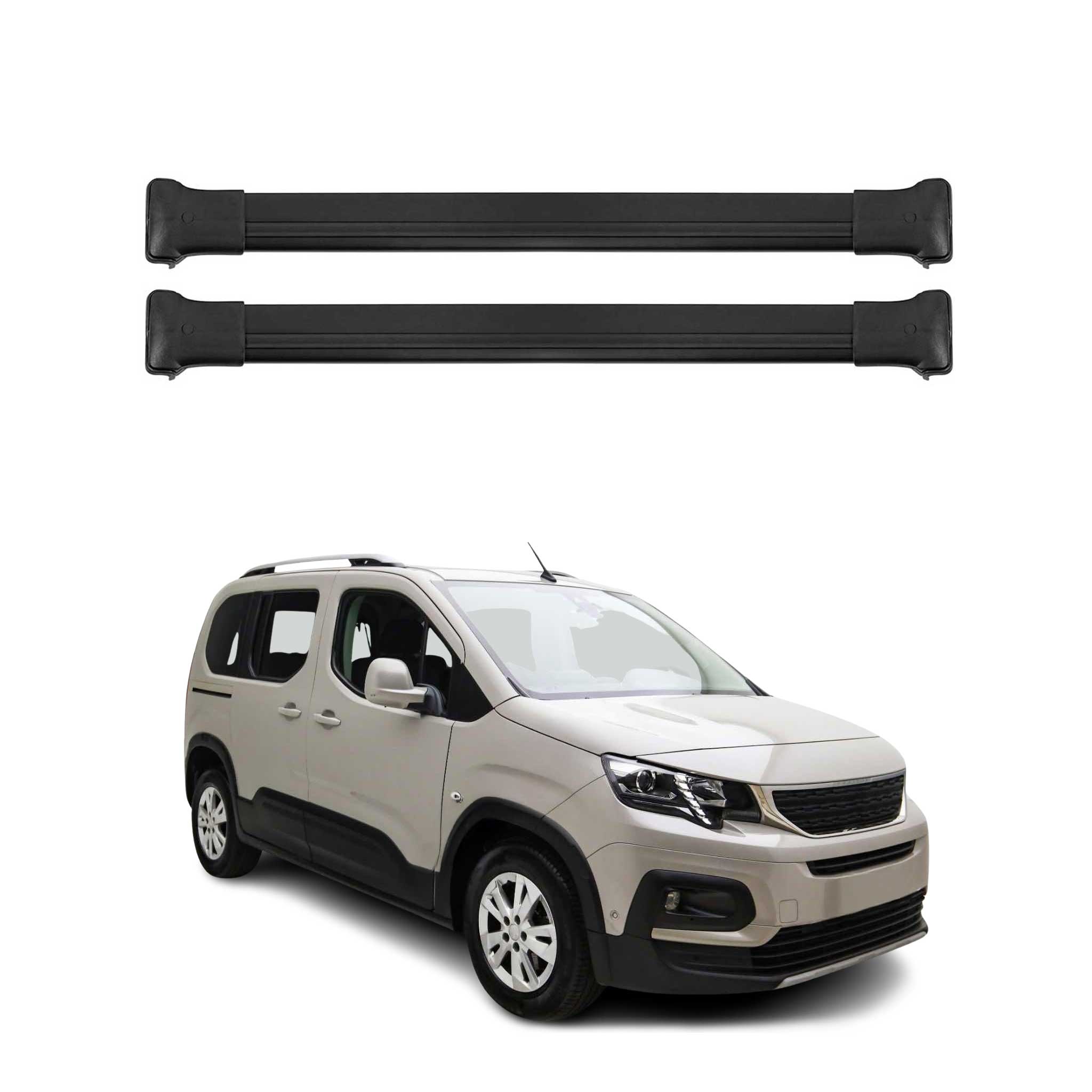 Barres de Toit Transversales pour Peugeot Partner 2018-2021 Alu Noir ABE