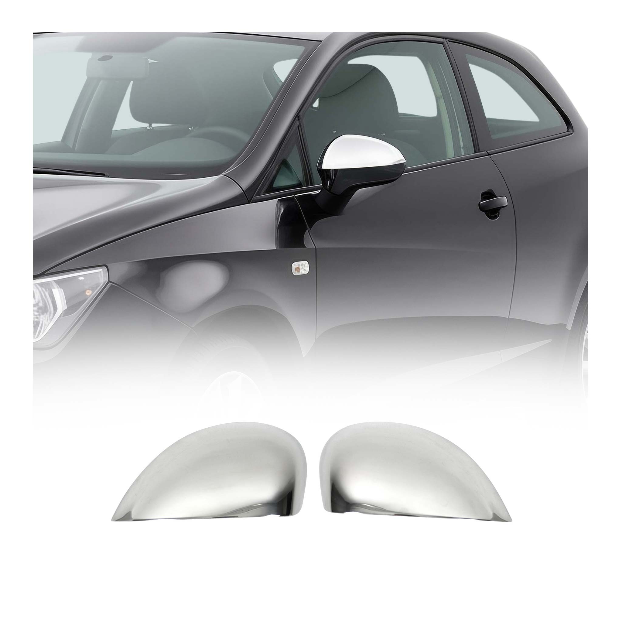 Coques de Rétroviseurs pour Seat Leon II 2005-2012 en Acier Chromé Argent