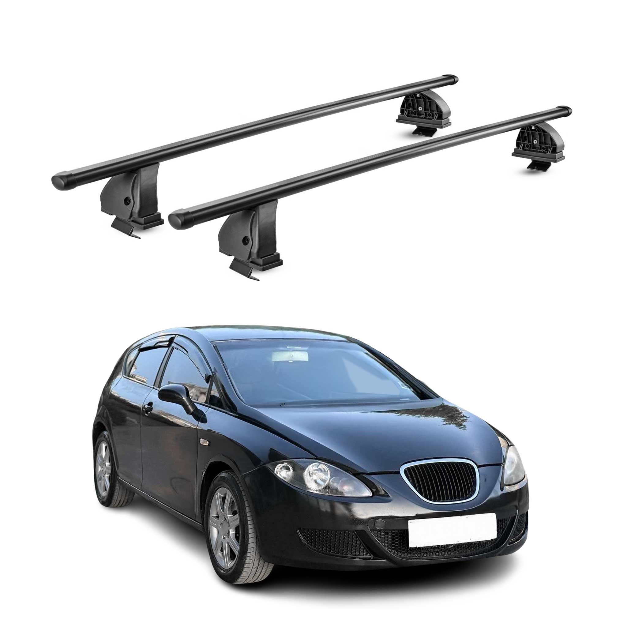 Barres de toit transversales acier pour Seat Leon II 2005-2012 TÜV 75 kg Noir 2x